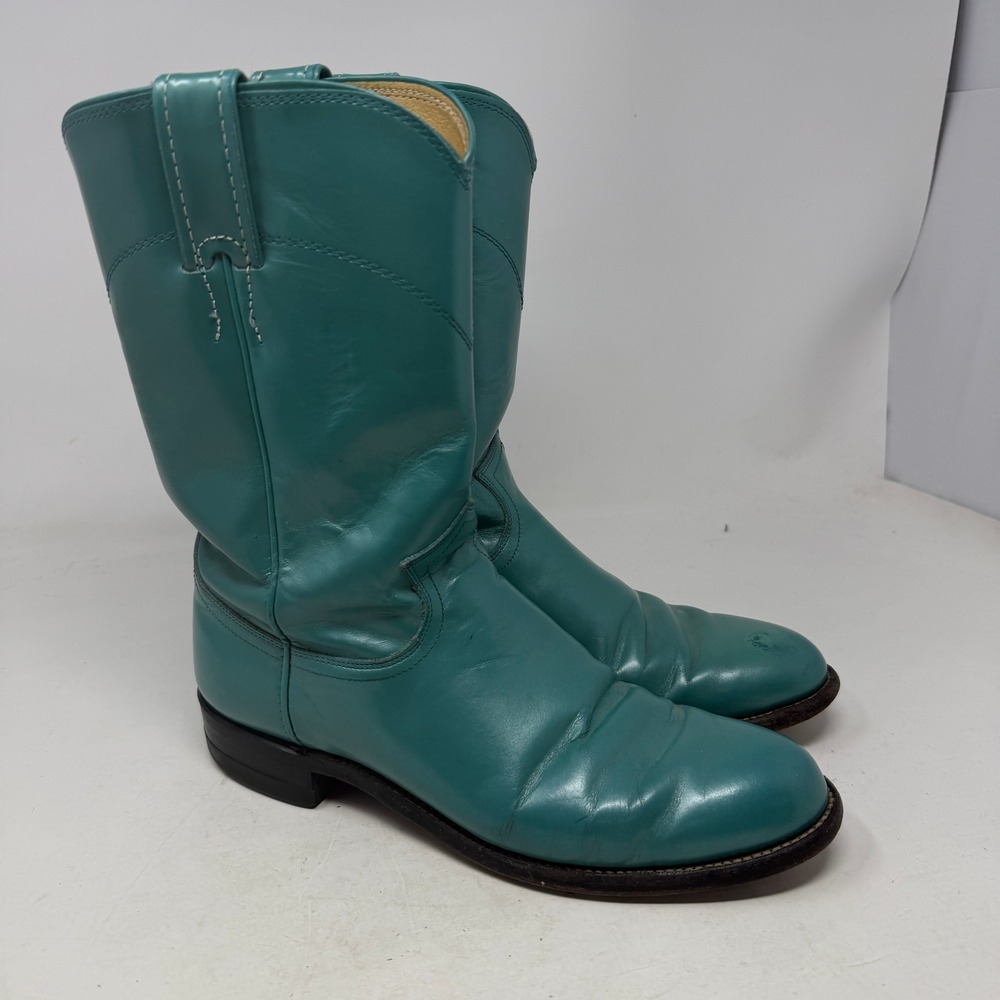 Justin Boots Womens 7.5 B Roper L3754 Teal Blue Leather Round Toe EUC
